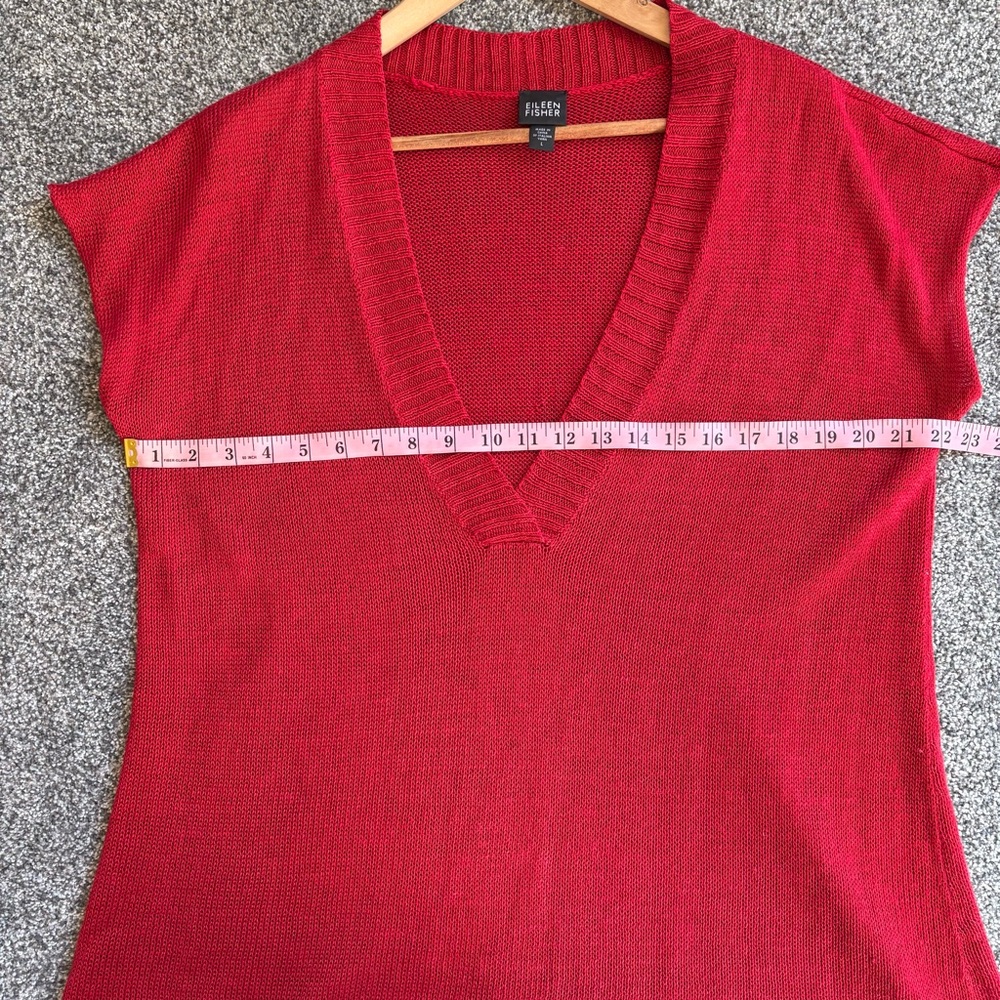 Eileen Fisher Red 100% Hemp Deep-V-Neck Over-Sized Cap Sleeve Sweater Size L - Picture 4 of 8